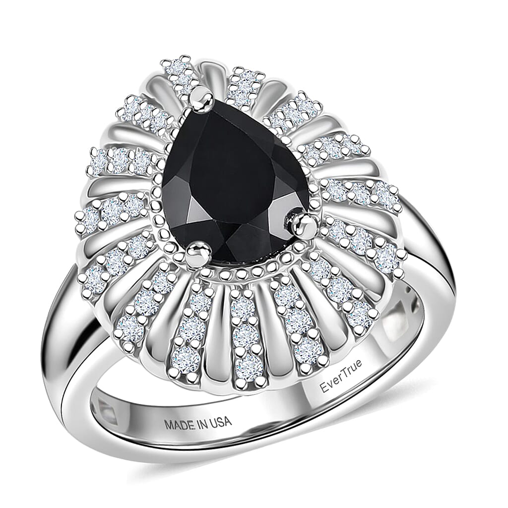 EverTrue Thai Black Spinel and White Zircon 2.75 ctw Midnight Crown Ring in Platinum Bond (Size 6.0)