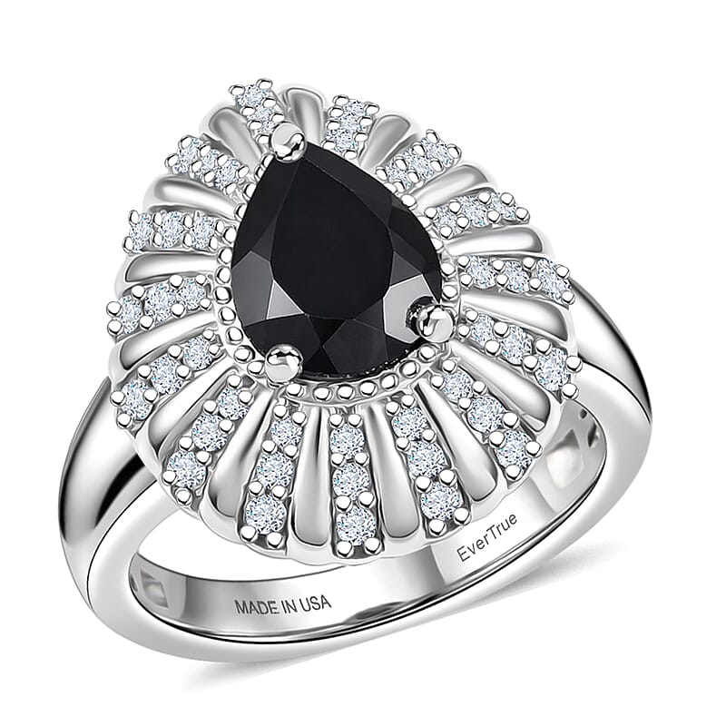 EverTrue Thai Black Spinel and White Zircon 2.75 ctw Midnight Crown Ring in Platinum Bond (Size 6.0)