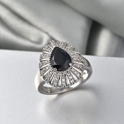 EverTrue Thai Black Spinel and White Zircon 2.75 ctw Midnight Crown Ring in Platinum Bond (Size 6.0)