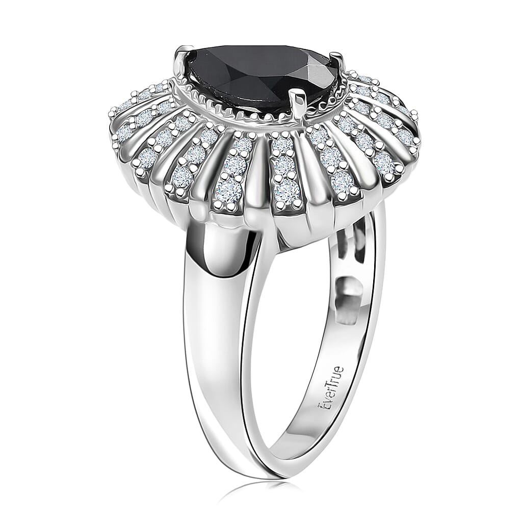 EverTrue Thai Black Spinel and White Zircon 2.75 ctw Midnight Crown Ring in Platinum Bond (Size 6.0)