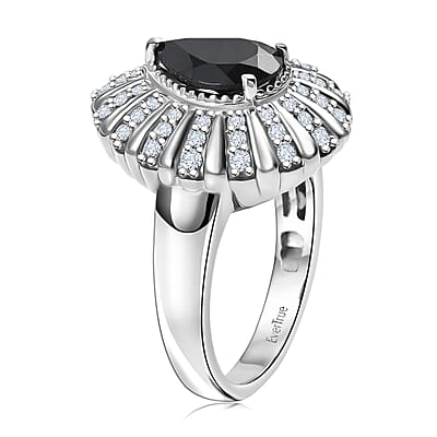 EverTrue Thai Black Spinel and White Zircon 2.75 ctw Midnight Crown Ring in Platinum Bond (Size 6.0)