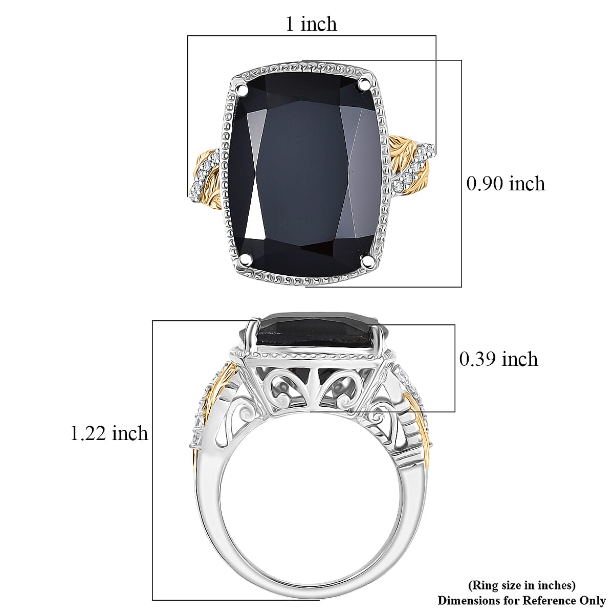 EverTrue Thai Black Spinel and White Zircon 22.70 ctw Leafwork Ring in 18K YG Plated and Platinum Bond (Size 10.0) (Del. in 7-10 Days) image number 5