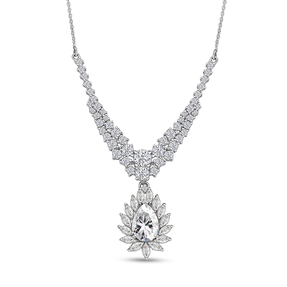 Doorbuster D'Joy Moissanite 4.90 ctw Blooming Lotus Necklace in Rhodium Over Sterling Silver 18-20 Inches image number 0