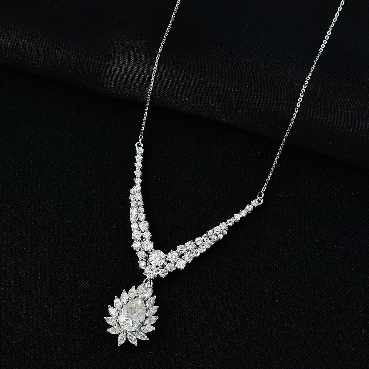 Doorbuster D'Joy Moissanite 4.90 ctw Blooming Lotus Necklace in Rhodium Over Sterling Silver 18-20 Inches image number 1