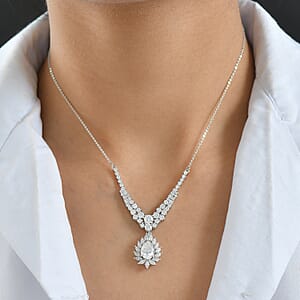 Doorbuster D'Joy Moissanite 4.90 ctw Blooming Lotus Necklace in Rhodium Over Sterling Silver 18-20 Inches