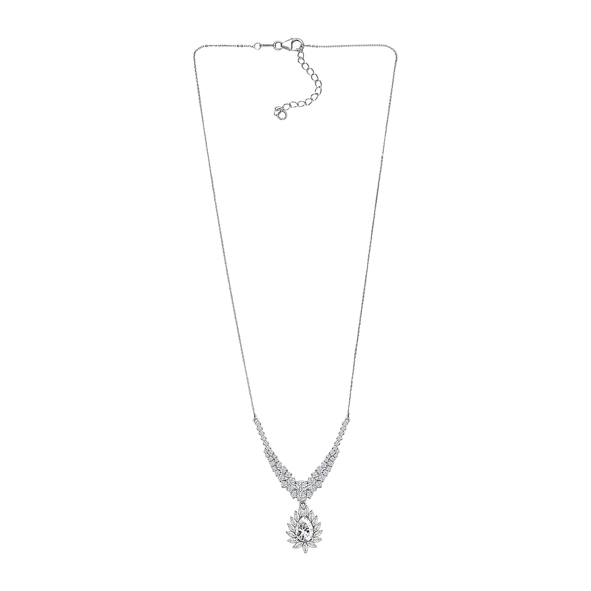Doorbuster D'Joy Moissanite 4.90 ctw Blooming Lotus Necklace in Rhodium Over Sterling Silver 18-20 Inches image number 3