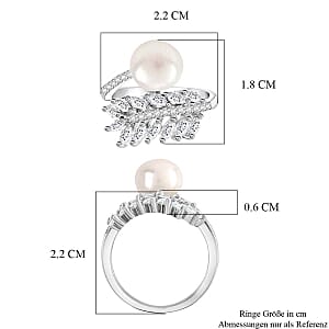 White Fresh Water Pearl and Simulated Diamond 0.60 ctw Ring (Adjustable) in Platinum Bond