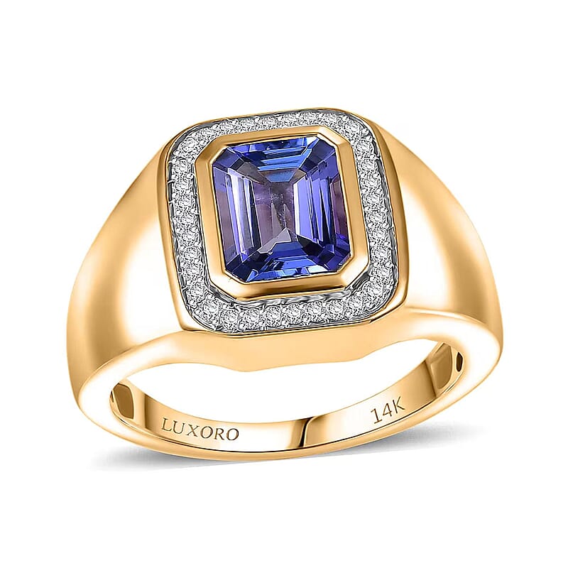 Luxoro Premium Tanzanite, Diamond Halo Men's Ring in 14K Yellow Gold 2.90 ctw (Size 10.0)