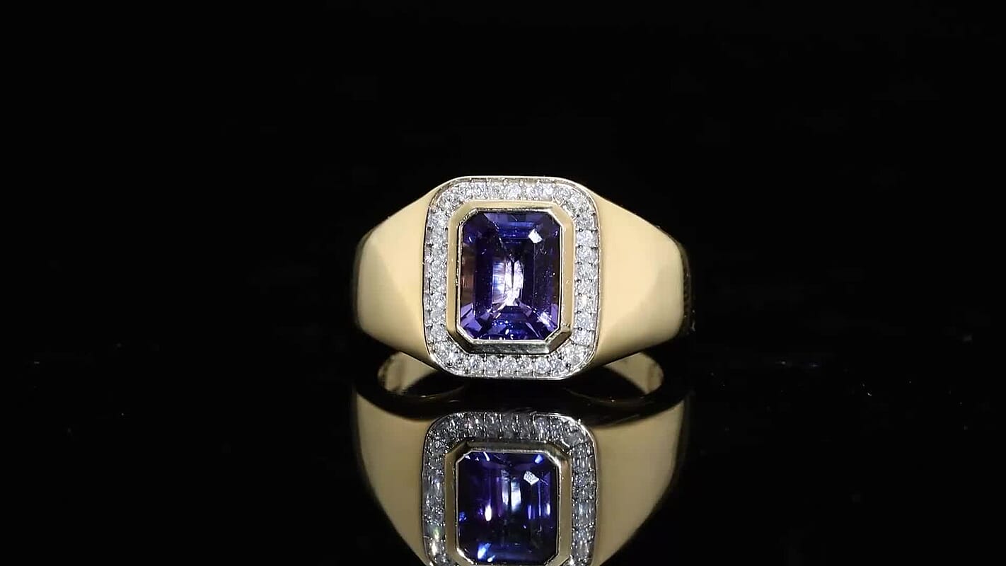 Luxoro 14K Yellow Gold Premium Tanzanite, Diamond (I2) (0.18 cts) Crown of the Conqueror Men's Ring (Size 10.0) (7.55 g) 2.60 ctw