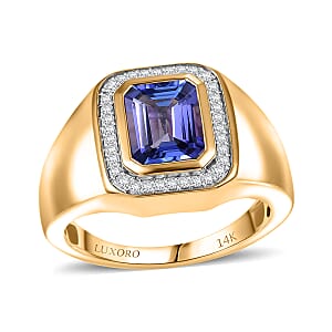 Luxoro Premium Tanzanite, Diamond Halo Men's Ring in 14K Yellow Gold 2.90 ctw (Size 11.0)
