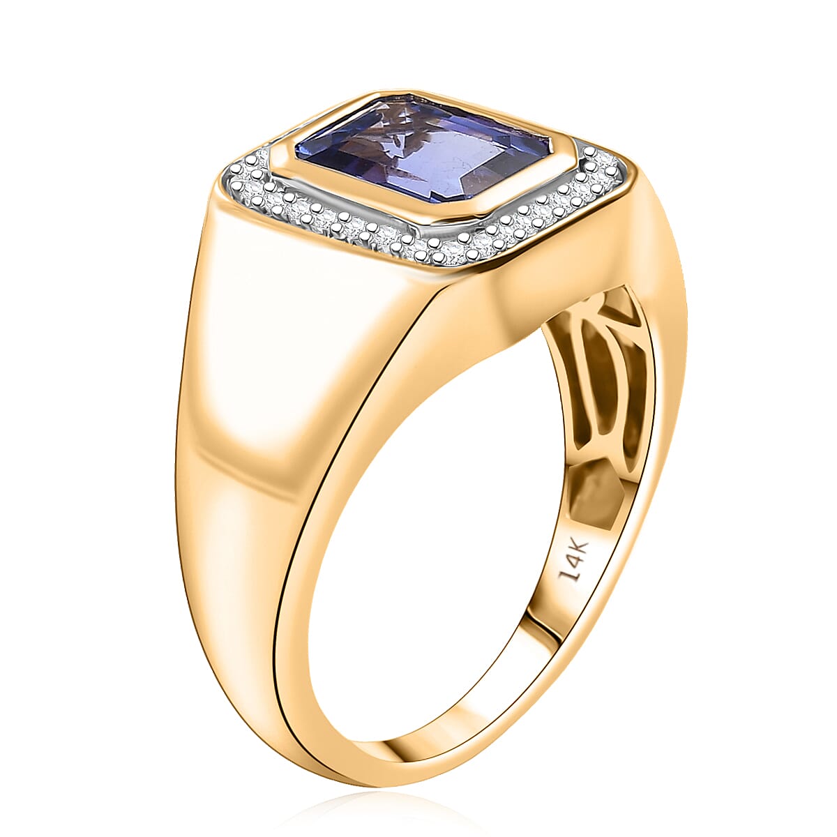 Luxoro Premium Tanzanite, Diamond Halo Men's Ring in 14K Yellow Gold 2.90 ctw (Size 11.0) image number 2
