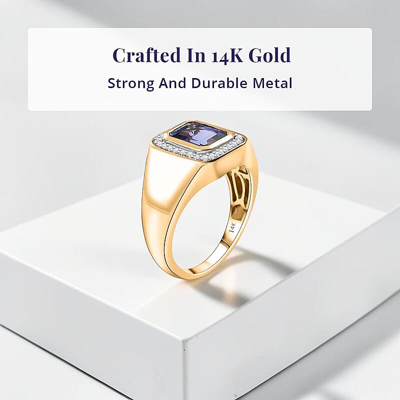 Luxoro Premium Tanzanite, Diamond Halo Men's Ring in 14K Yellow Gold 2.90 ctw (Size 11.0)