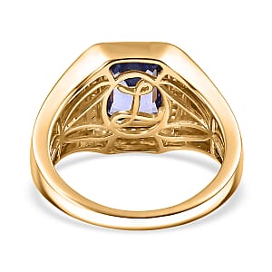 Luxoro Premium Tanzanite, Diamond Halo Men's Ring in 14K Yellow Gold 2.90 ctw (Size 11.0)