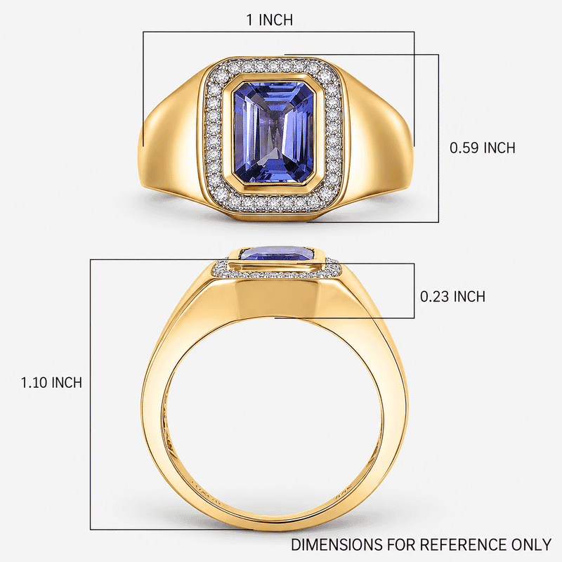 Luxoro Premium Tanzanite, Diamond Halo Men's Ring in 14K Yellow Gold 2.90 ctw (Size 11.0)