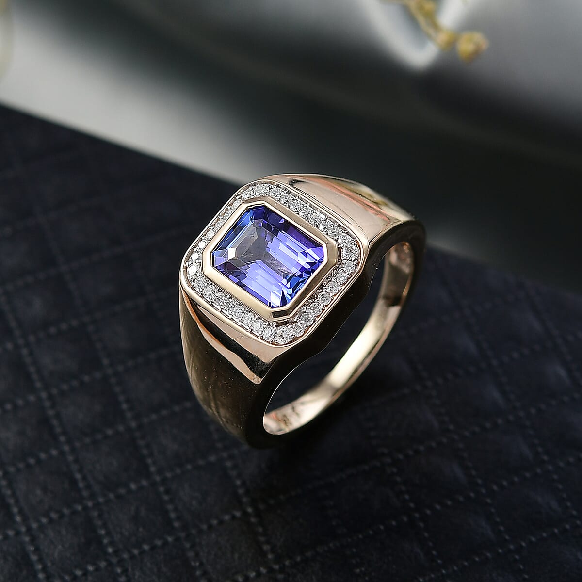 Luxoro Premium Tanzanite, Diamond Halo Men's Ring in 14K Yellow Gold 2.90 ctw (Size 9.0) image number 1