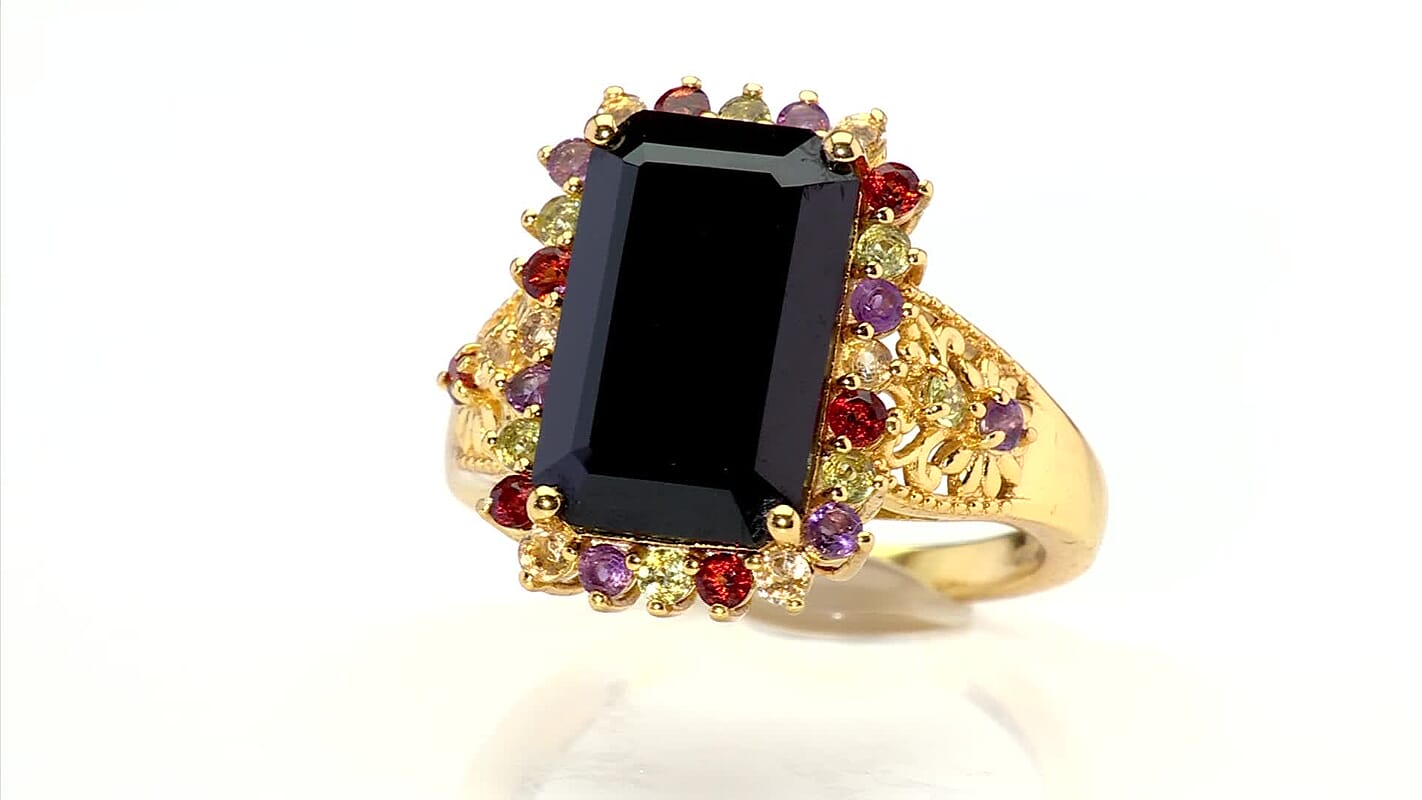 EverTrue Thai Black Spinel, Multi Gemstone Ring in 18K YG Plated (Size 10.0) 11.50 ctw