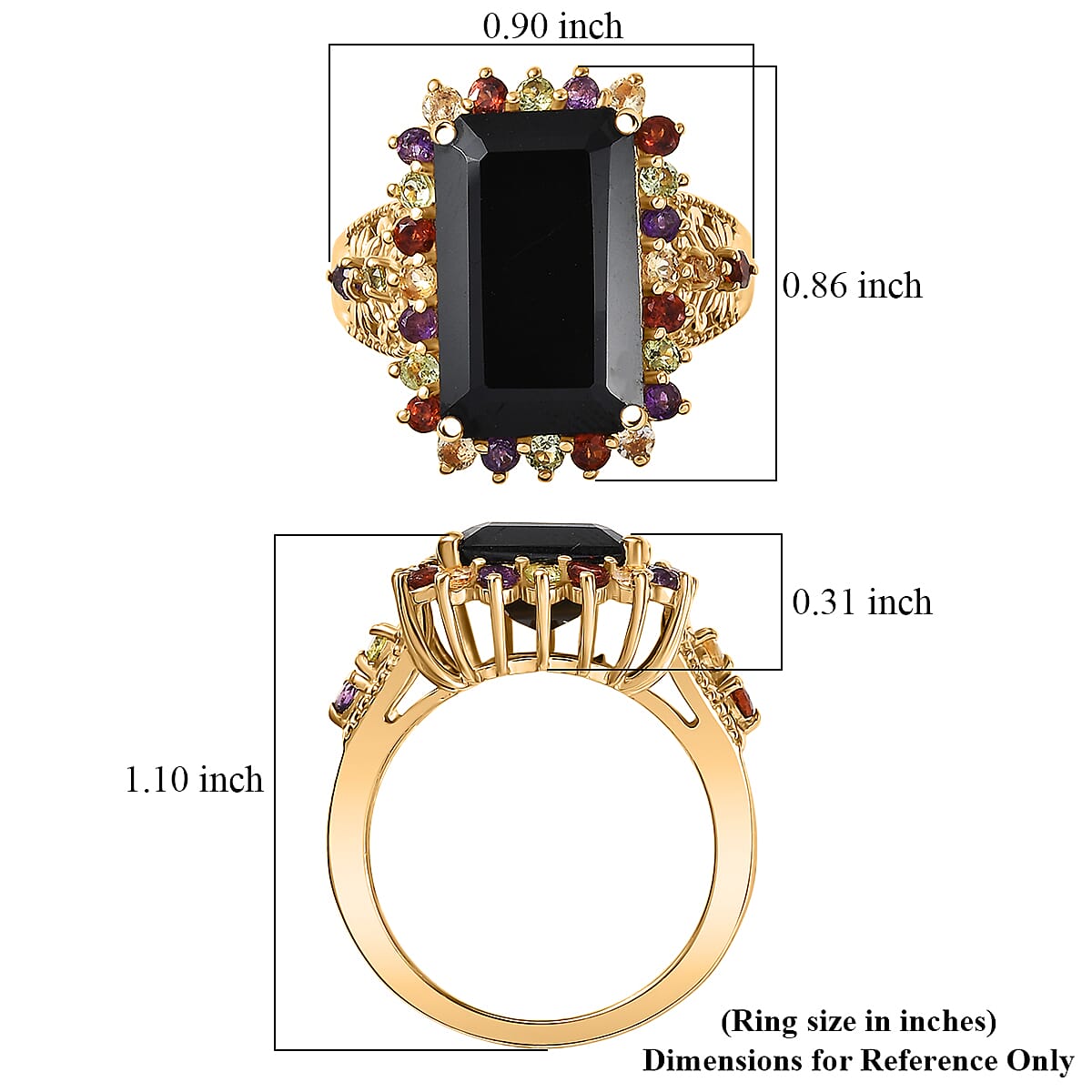 EverTrue Thai Black Spinel and Multi Gemstone 11.50 ctw Night Bloom Ring in 18K YG Plated (Size 9.0)
