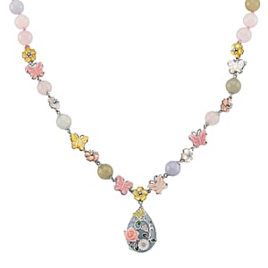 D'Joy Mangoro Aquamarine, Multi Gemstone Necklace in Rhodium Over Sterling Silver 145.40 ctw (20 Inches)