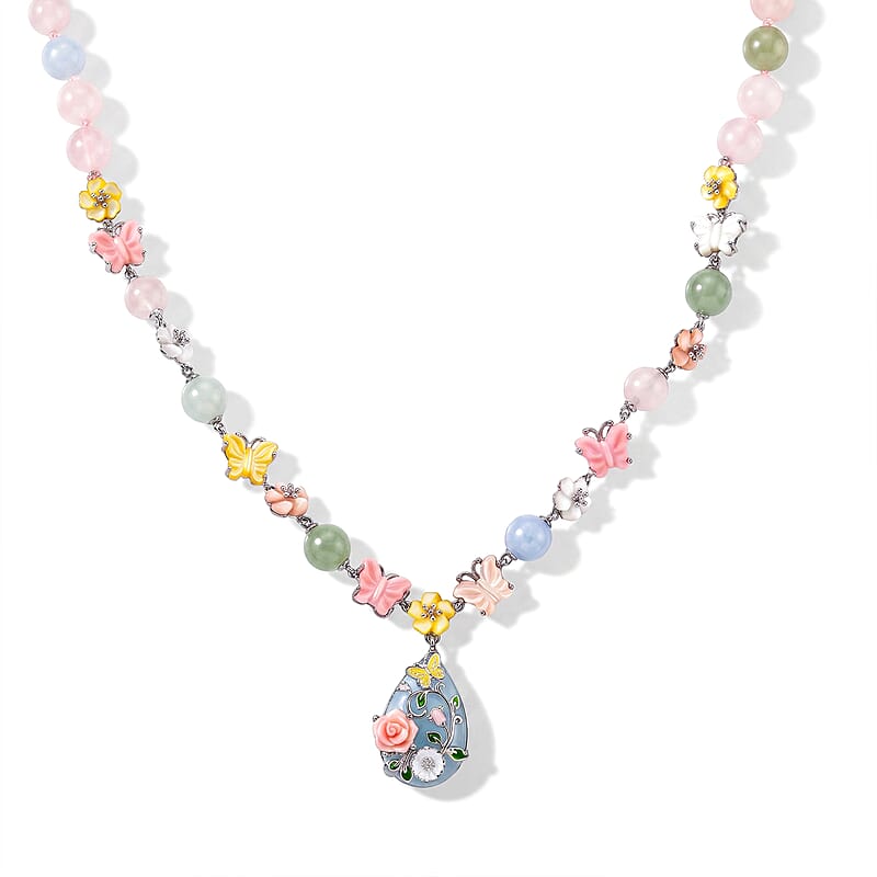 D'Joy Jarding Collection Mangoro Aquamarine, Multi Gemstone Necklace in Rhodium Over Sterling Silver 145.40 ctw (20 Inches)