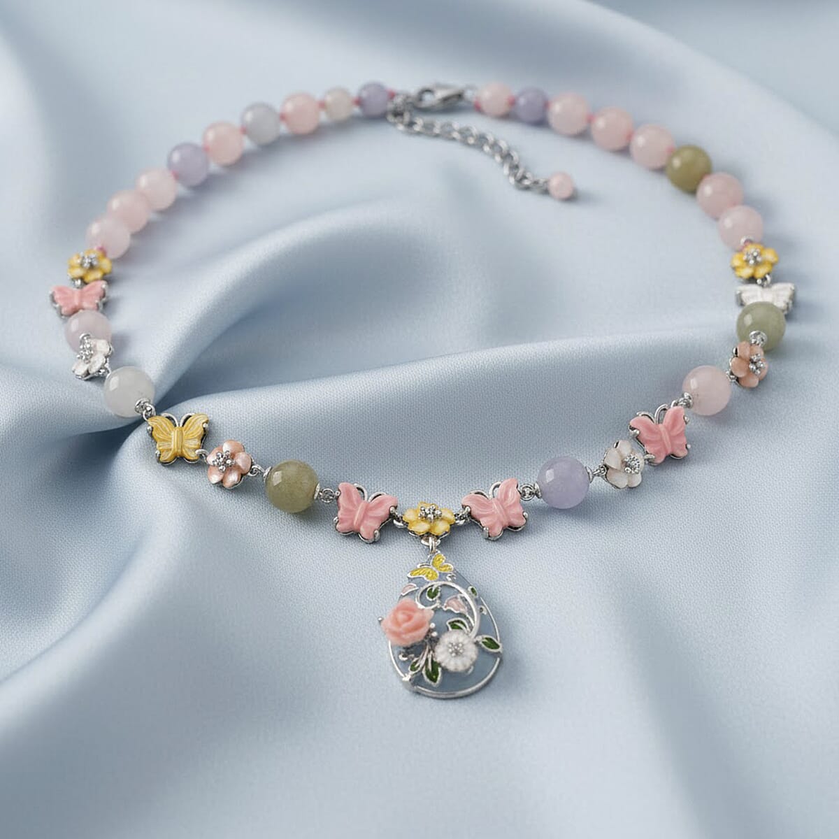 D'Joy Mangoro Aquamarine, Multi Gemstone Necklace in Rhodium Over Sterling Silver 145.40 ctw (20 Inches) image number 1