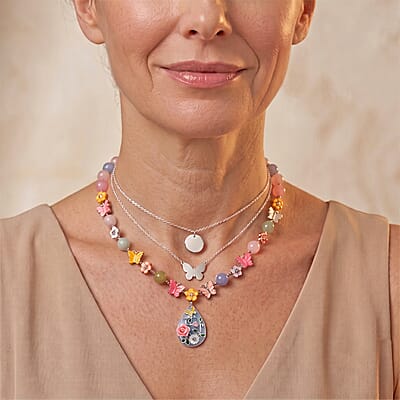 D'Joy Jarding Collection Mangoro Aquamarine, Multi Gemstone Necklace in Rhodium Over Sterling Silver 145.40 ctw (20 Inches)