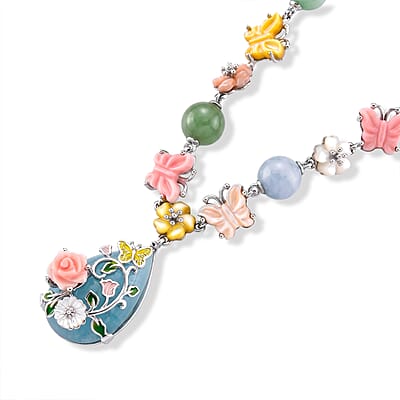 D'Joy Jarding Collection Mangoro Aquamarine, Multi Gemstone Necklace in Rhodium Over Sterling Silver 145.40 ctw (20 Inches)