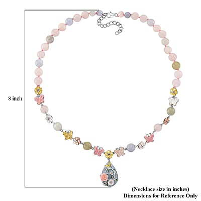 D'Joy Jarding Collection Mangoro Aquamarine, Multi Gemstone Necklace in Rhodium Over Sterling Silver 145.40 ctw (20 Inches)