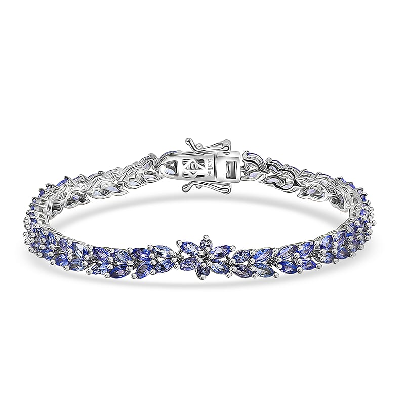  EverTrue Tanzanite 6.35 ctw Whispers of Royal Vines Bracelet in Platinum Bond (6.50 In)