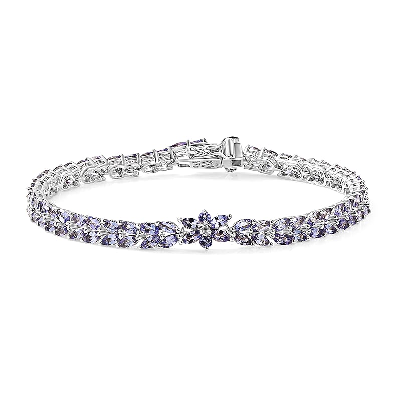  EverTrue Tanzanite 8.00 ctw Whispers of Royal Vines Bracelet in Platinum Bond (7.25 In)