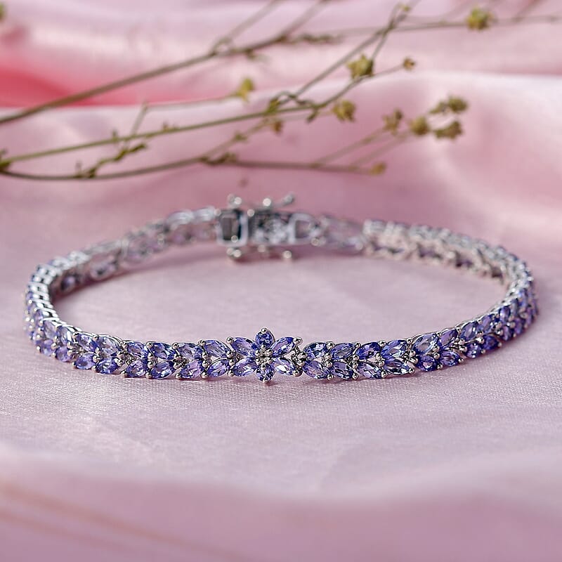  EverTrue Tanzanite 8.00 ctw Whispers of Royal Vines Bracelet in Platinum Bond (7.25 In)