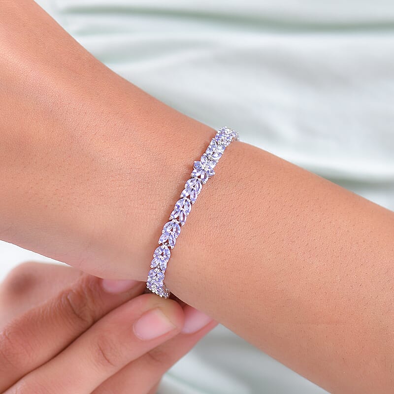  EverTrue Tanzanite 8.00 ctw Whispers of Royal Vines Bracelet in Platinum Bond (7.25 In)