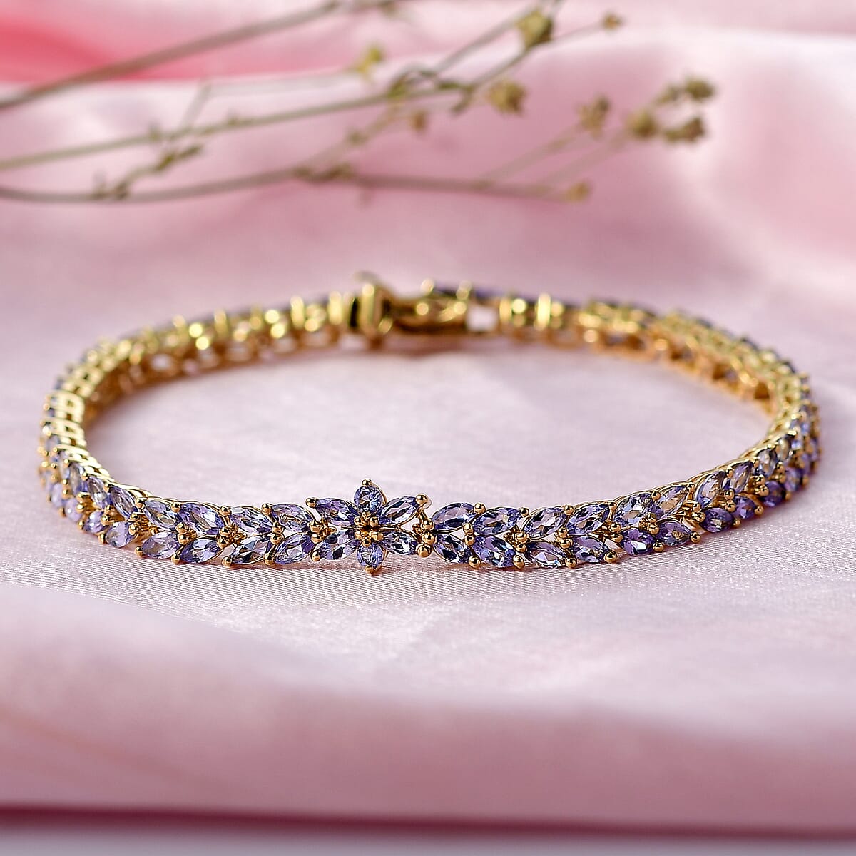  EverTrue Tanzanite 8.00 ctw Whispers of Royal Vines Bracelet in 18K Yellow Gold Plated (7.25 In) image number 1