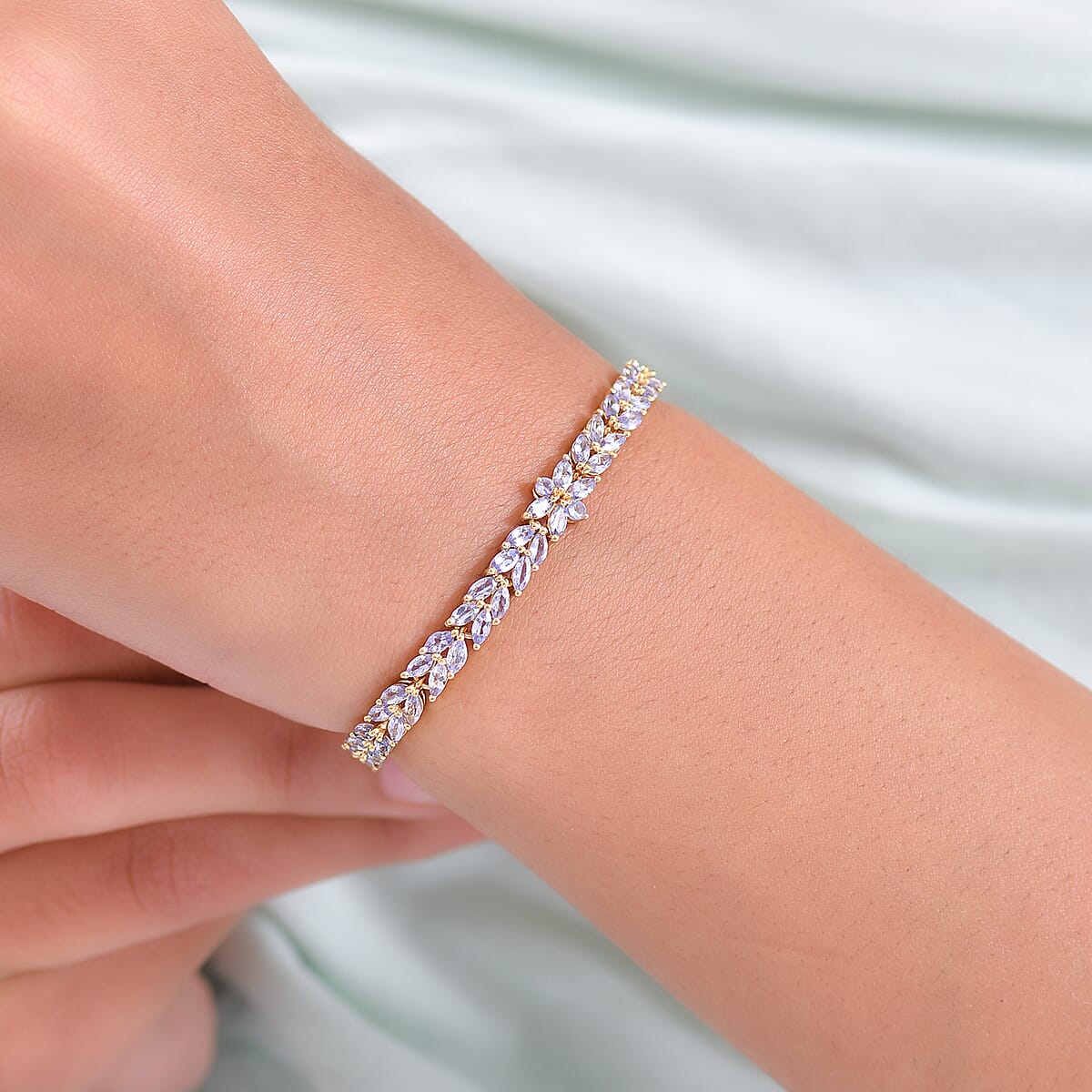  EverTrue Tanzanite 8.00 ctw Whispers of Royal Vines Bracelet in 18K Yellow Gold Plated (7.25 In) image number 2