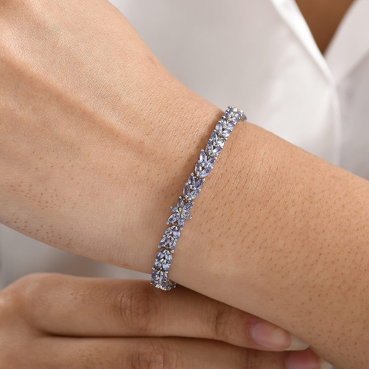  EverTrue Tanzanite 7.80 ctw Whispers of Royal Vines Bracelet in Platinum Bond (8.00 In) image number 2