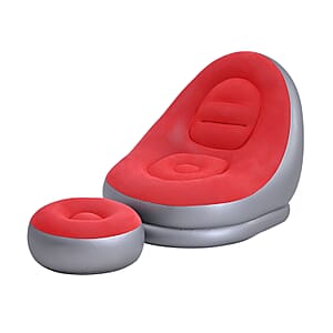 Livmore Inflatable Chair with Ottoman - Red & Silver