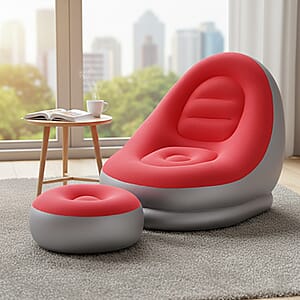 Livmore Inflatable Chair with Ottoman - Red & Silver