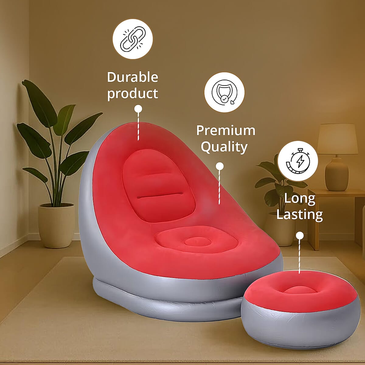 Livmore Inflatable Chair with Ottoman - Red & Silver image number 2