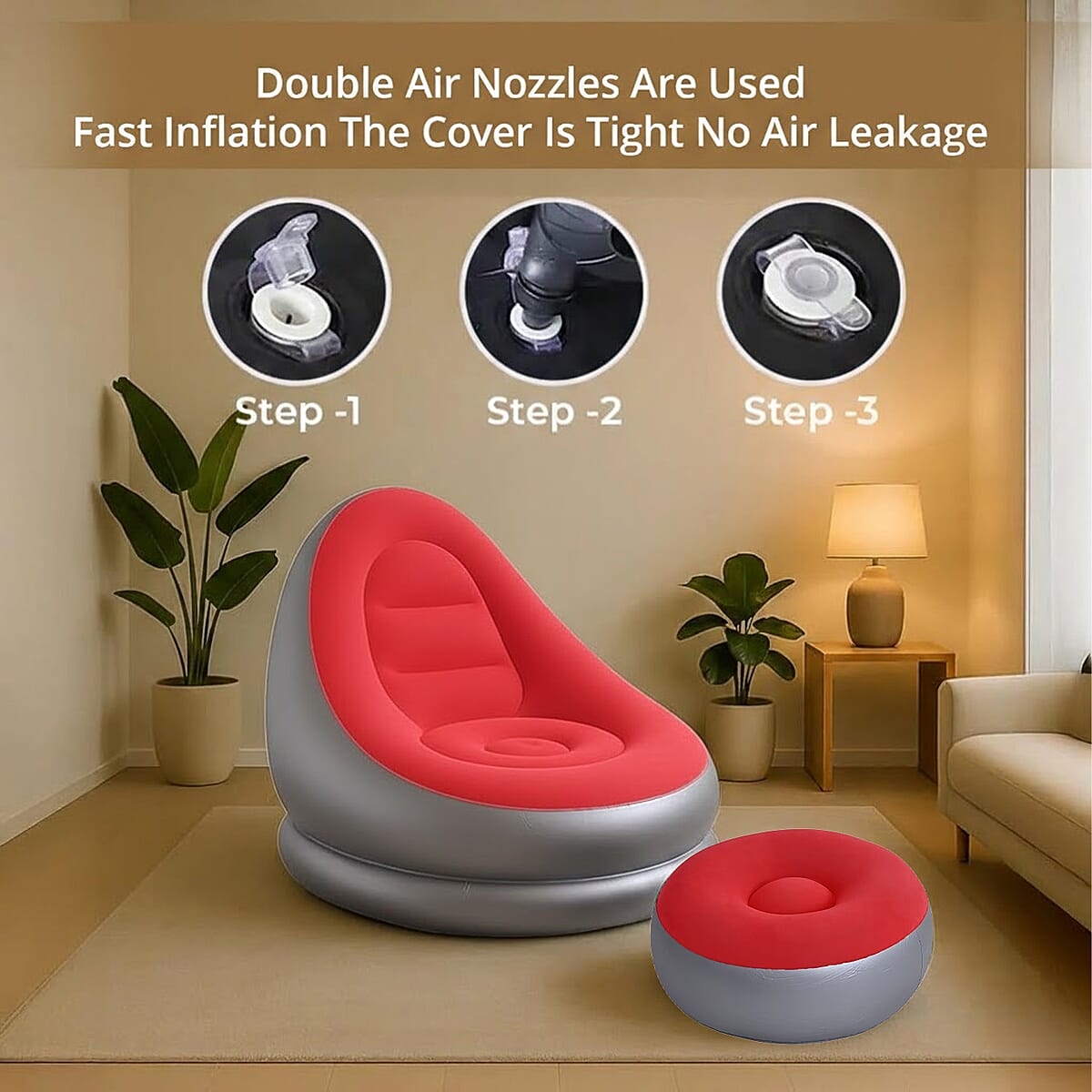 Livmore Inflatable Chair with Ottoman - Red & Silver image number 4