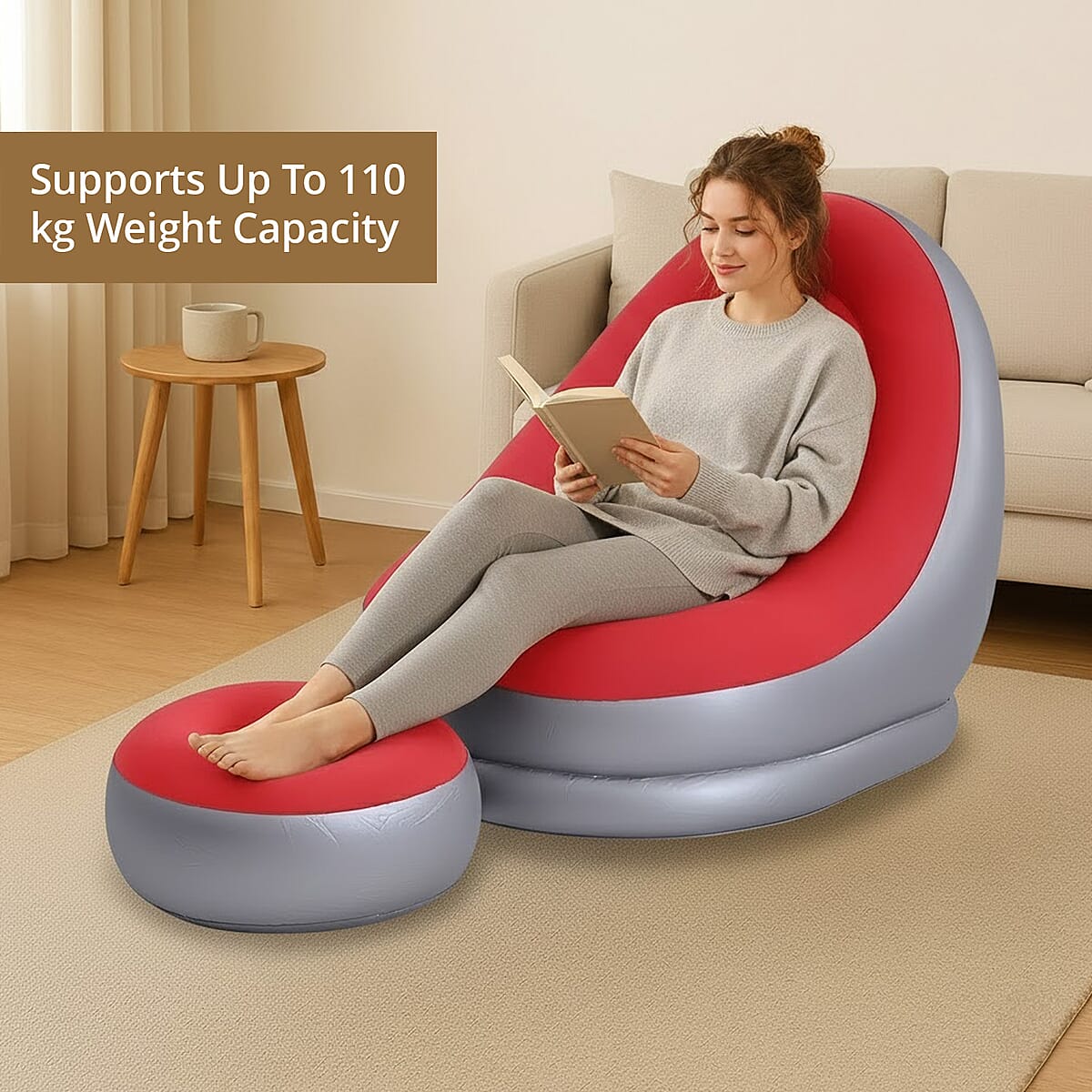 Livmore Inflatable Chair with Ottoman - Red & Silver image number 5