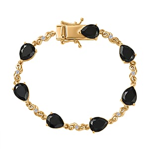 EverTrue Thai Black Spinel and White Zircon 15 ctw Midnight Pear Bracelet in 18K YG Plated (6.50 In)