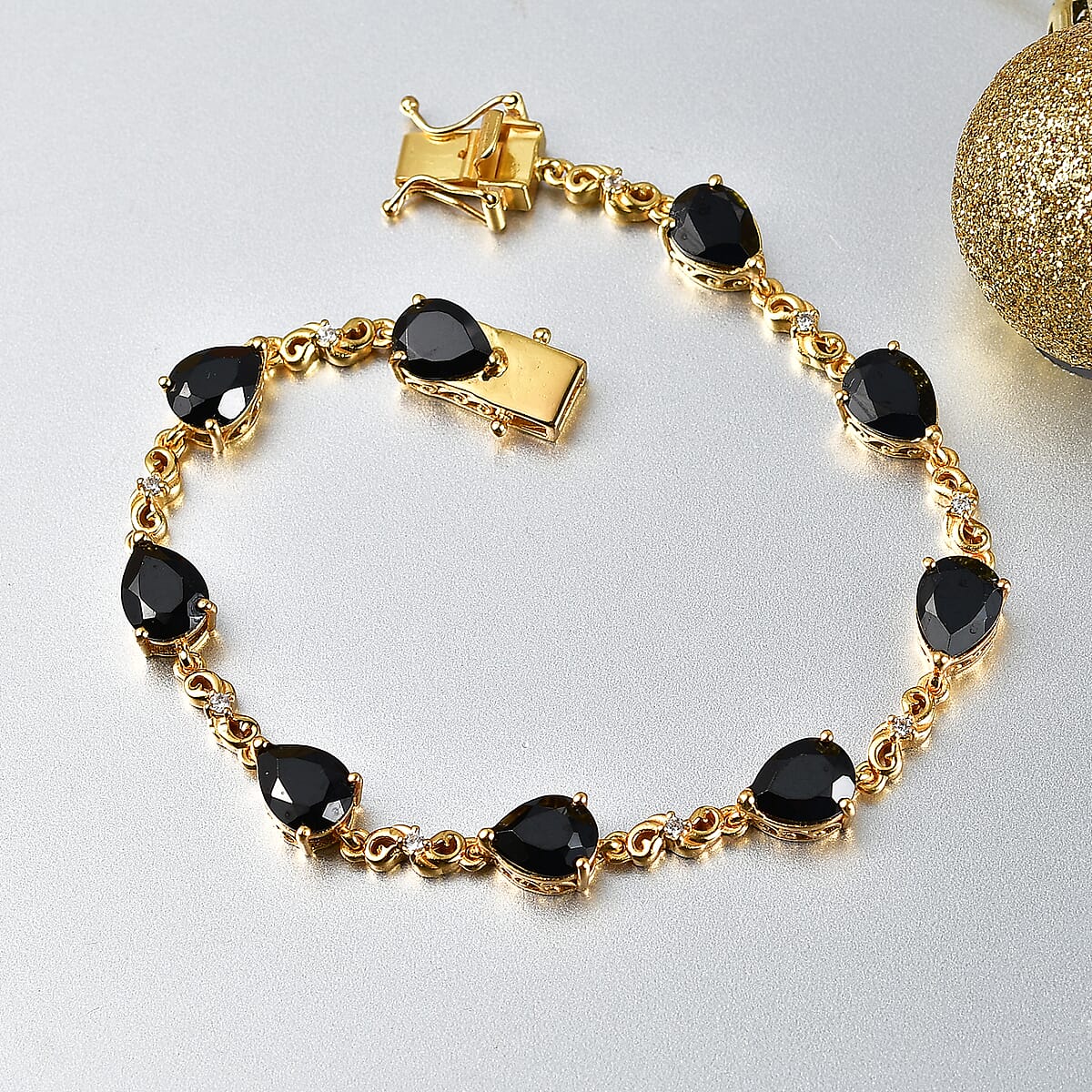 EverTrue Black Spinel and White Zircon 19.30 ctw Midnight Pear Bracelet in 18K YG Plated (8.00 In) image number 1