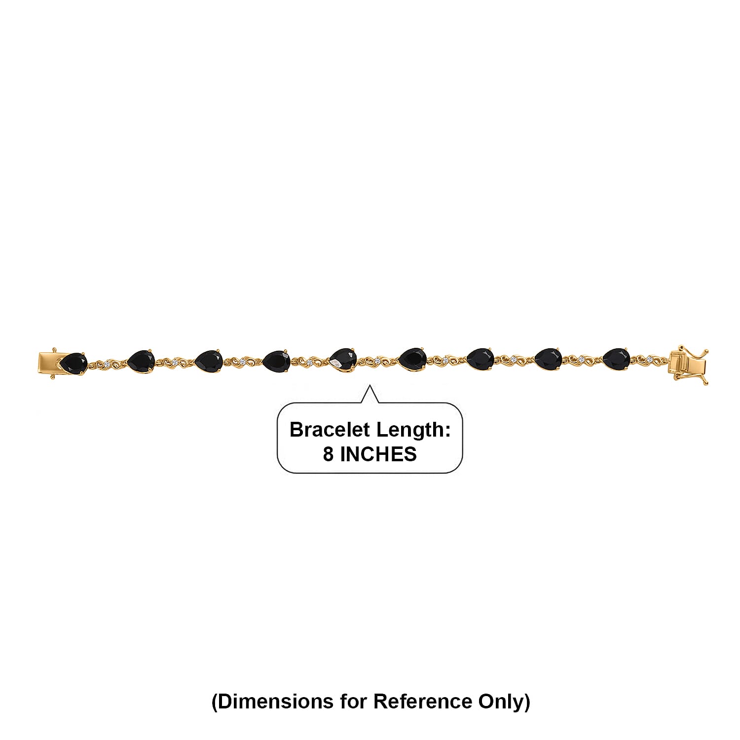 EverTrue Black Spinel and White Zircon 19.30 ctw Midnight Pear Bracelet in 18K YG Plated (8.00 In)