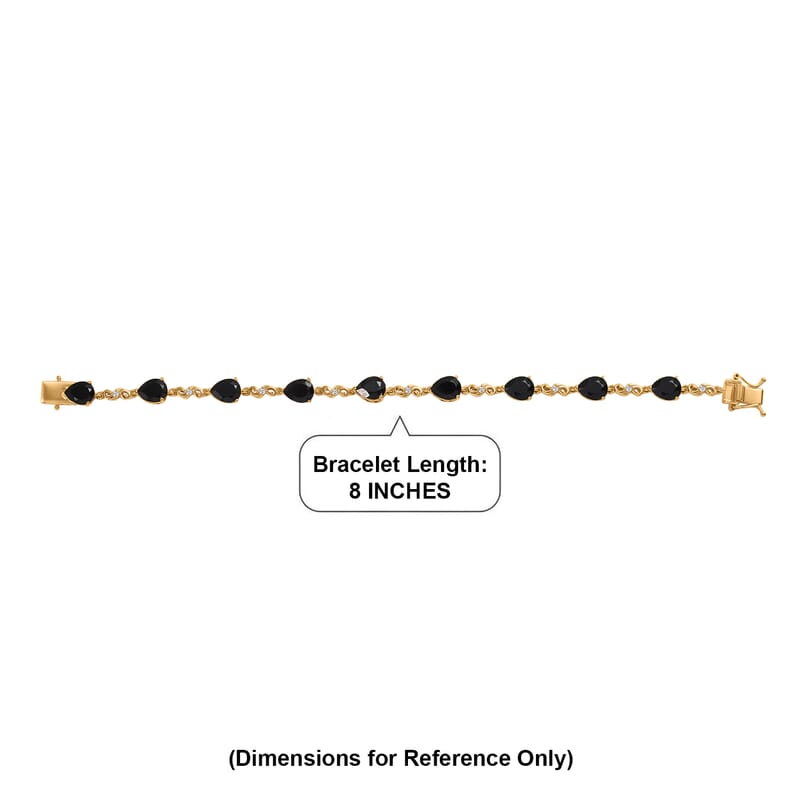 EverTrue Black Spinel and White Zircon 19.30 ctw Midnight Pear Bracelet in 18K YG Plated (8.00 In)