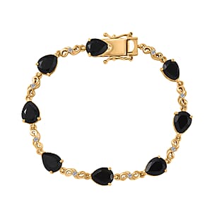EverTrue Thai Black Spinel and White Zircon 17.15 ctw Midnight Pear Bracelet in 18K YG Plated (7.25 In)