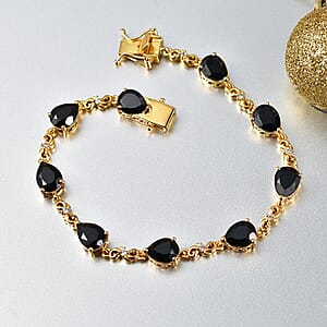 EverTrue Thai Black Spinel and White Zircon 17.15 ctw Midnight Pear Bracelet in 18K YG Plated (7.25 In)