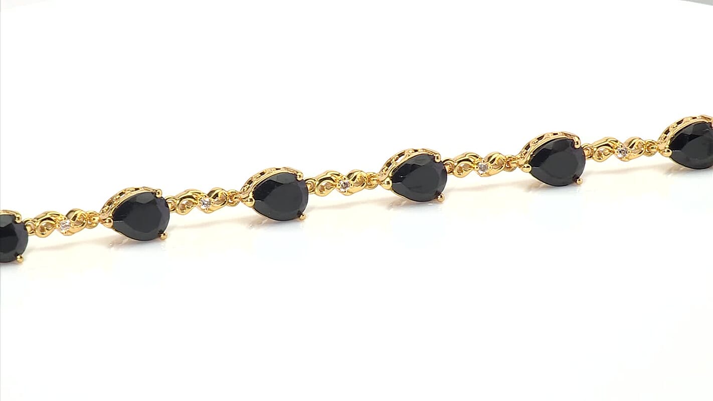 EverTrue Thai Black Spinel, White Zircon Midnight Pear Bracelet in 18K YG Plated (6.50 In) 15.00 ctw