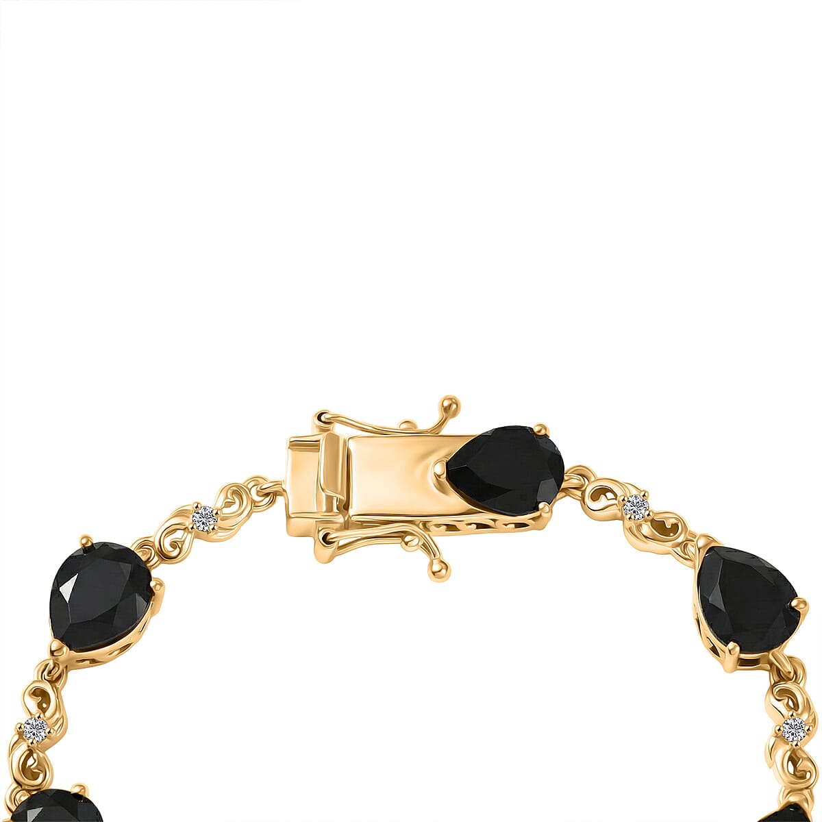 EverTrue Thai Black Spinel and White Zircon 17.15 ctw Midnight Pear Bracelet in 18K YG Plated (7.25 In) image number 3