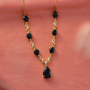 EverTrue Thai Black Spinel and White Zircon 14.35 ctw Midnight Pear Necklace in 18K YG Plated 18-20 Inches