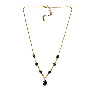 EverTrue Thai Black Spinel and White Zircon 14.35 ctw Midnight Pear Necklace in 18K YG Plated 18-20 Inches