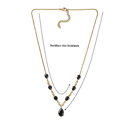 EverTrue Thai Black Spinel and White Zircon 14.35 ctw Midnight Pear Necklace in 18K YG Plated 18-20 Inches